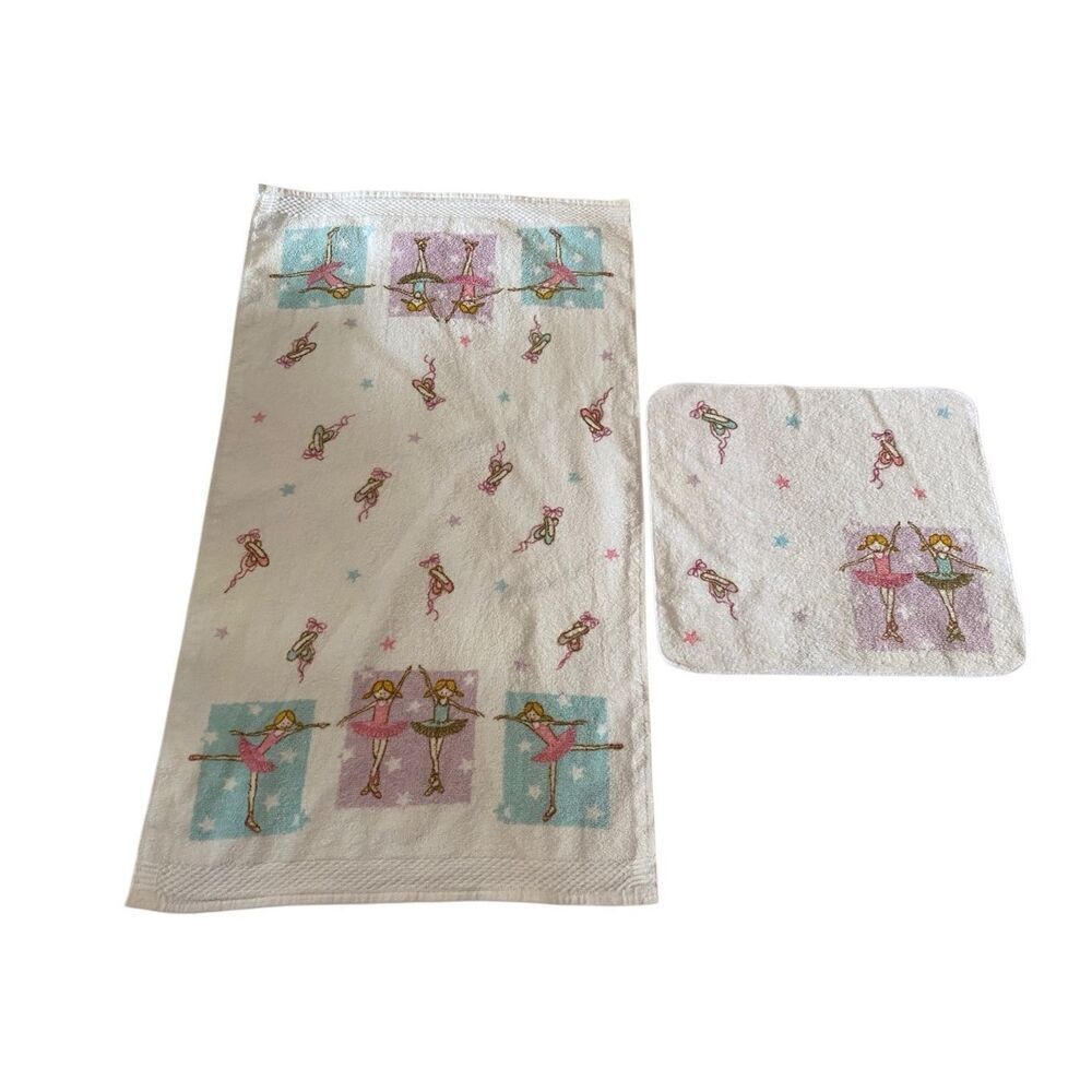 Lot Of 2 Cambridge Ballerina Towels Girls Kids Hand Towel Wash Cloth Home Decor